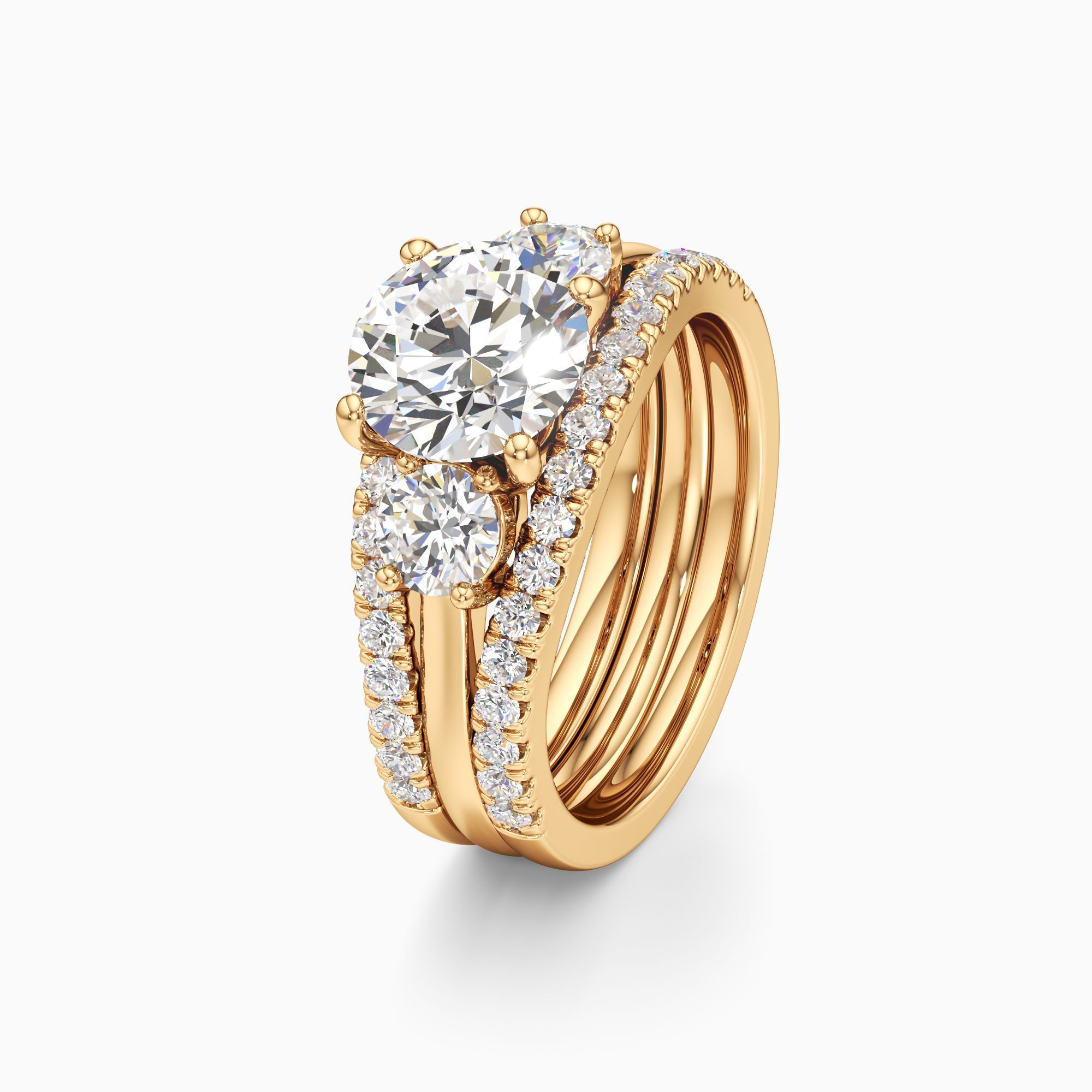 Lara Lab Grown Diamond Round Engagement Ring with Wedding Bands - Primary view – Image 1 of 4