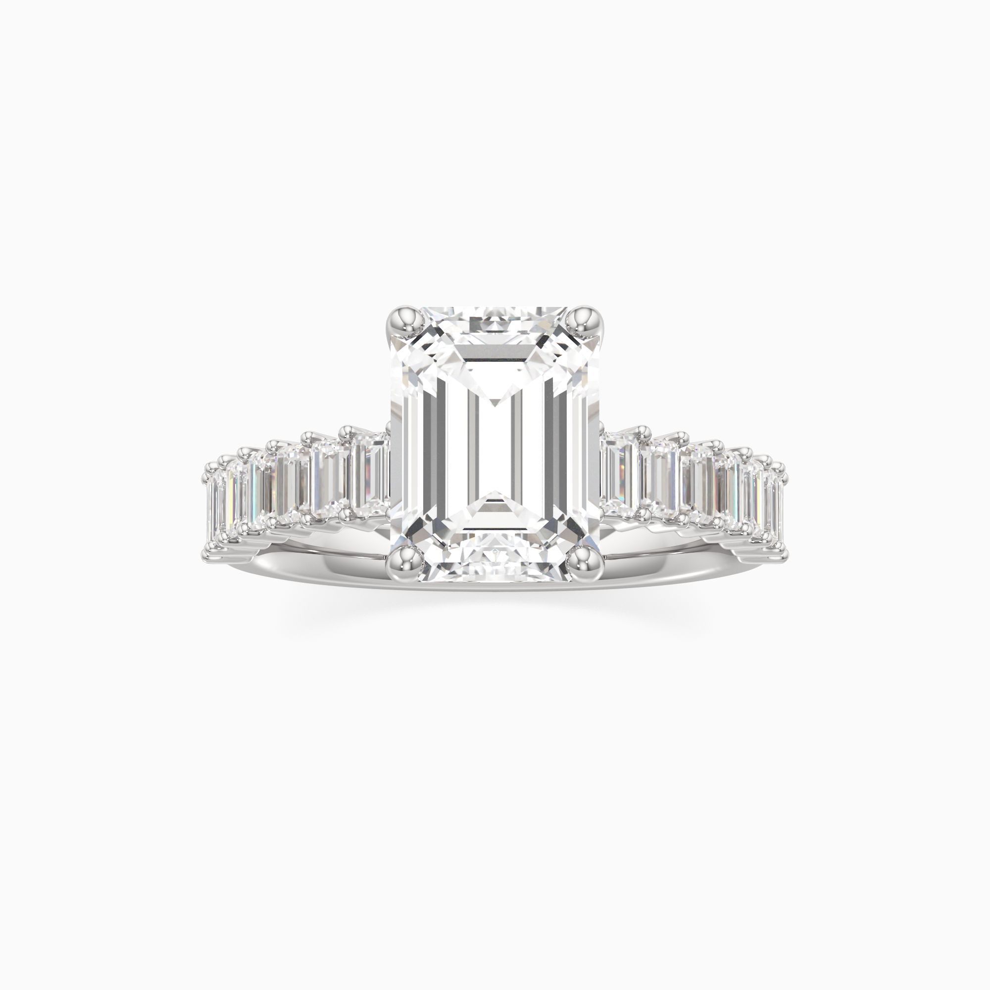 Arabella Lab Grown Diamond Emerald-Cut Engagement Ring - Through Finger view – Image 3 of 4