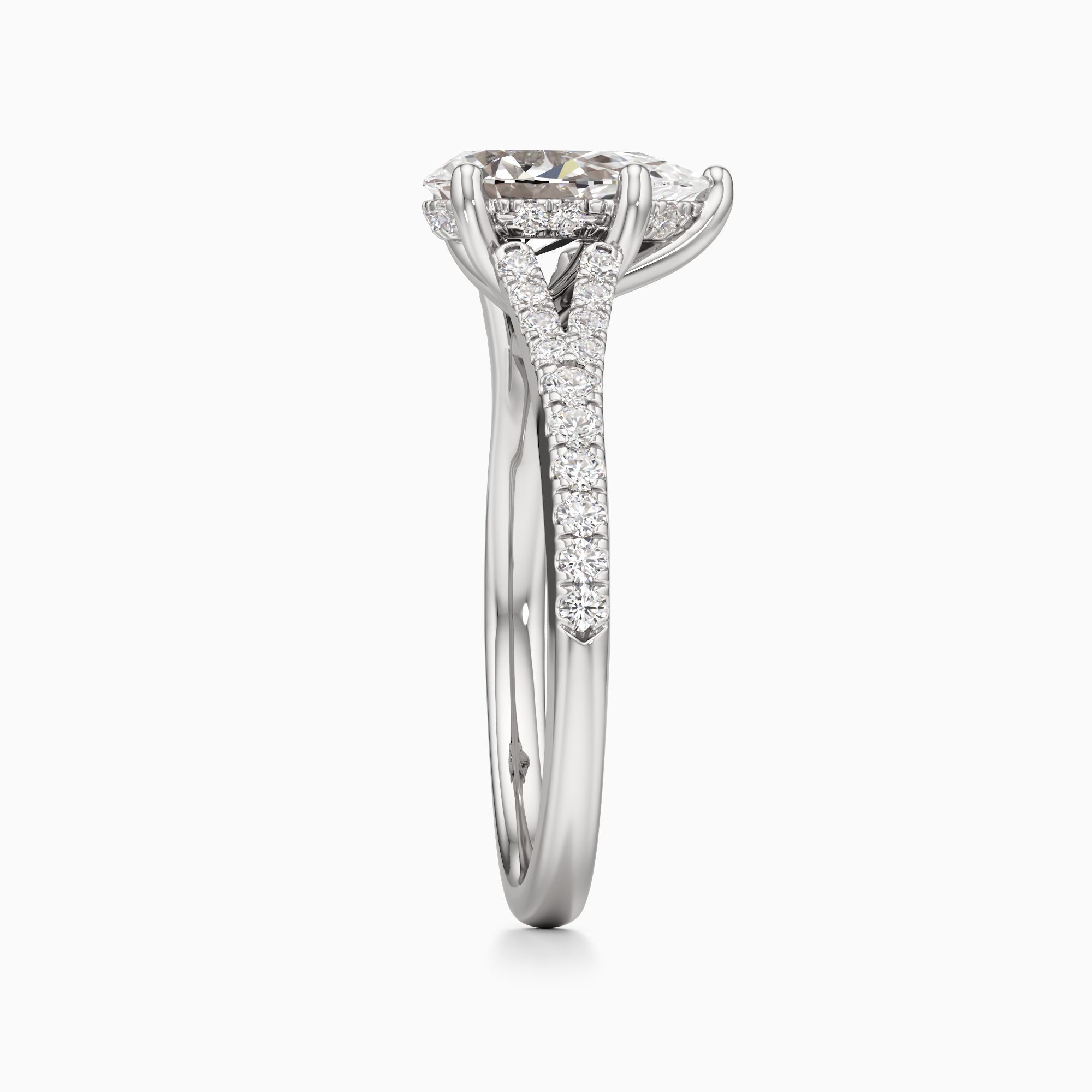 Verona Hidden Halo Lab Grown Diamond Pear-Shaped Engagement Ring - Side view – Image 4 of 4
