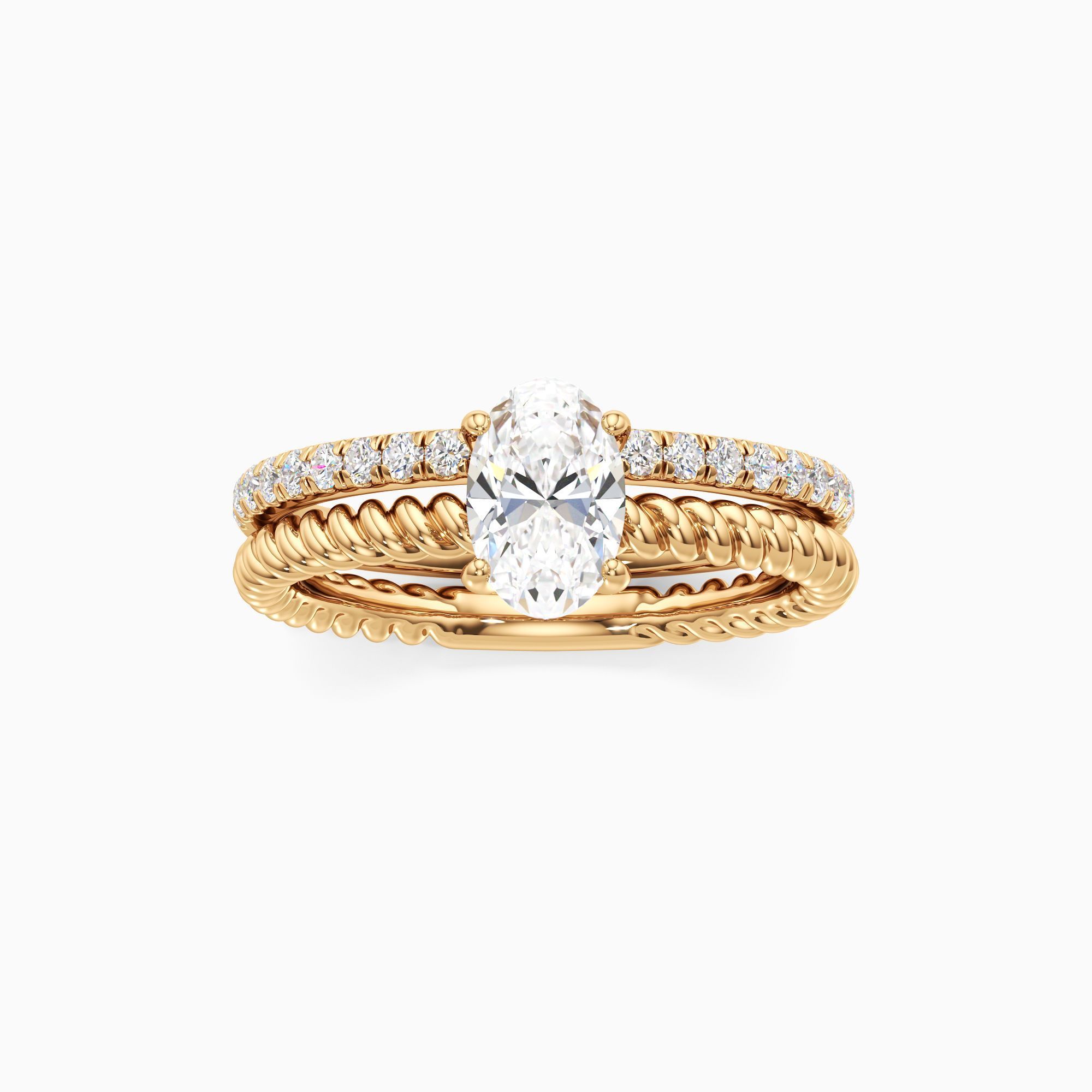 Valeria Lab Grown Diamond Oval Engagement Ring with Wedding Band - Through Finger view – Image 3 of 4