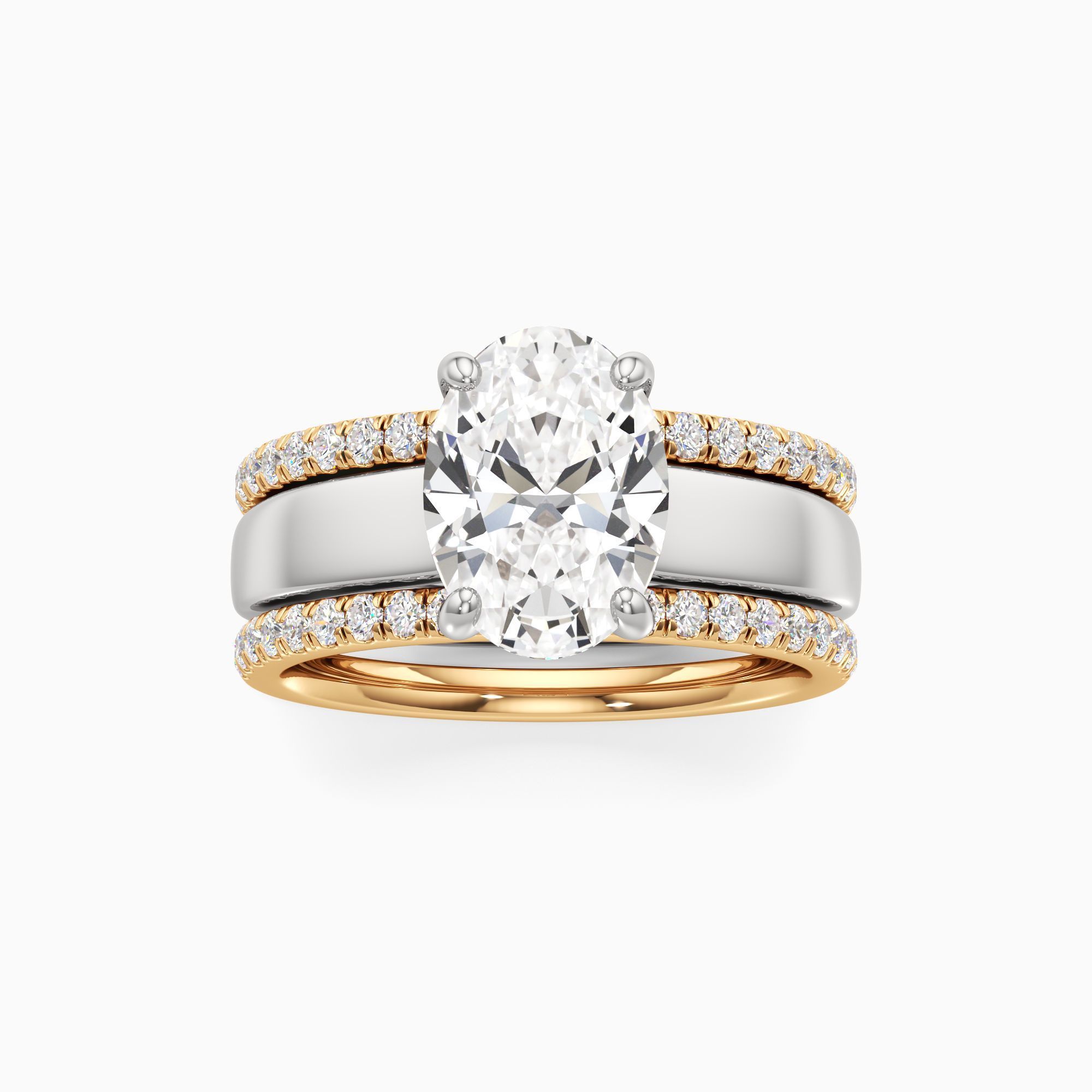 Devon Lab Grown Diamond Oval Engagement Ring with Wedding Bands - Through Finger view – Image 3 of 4