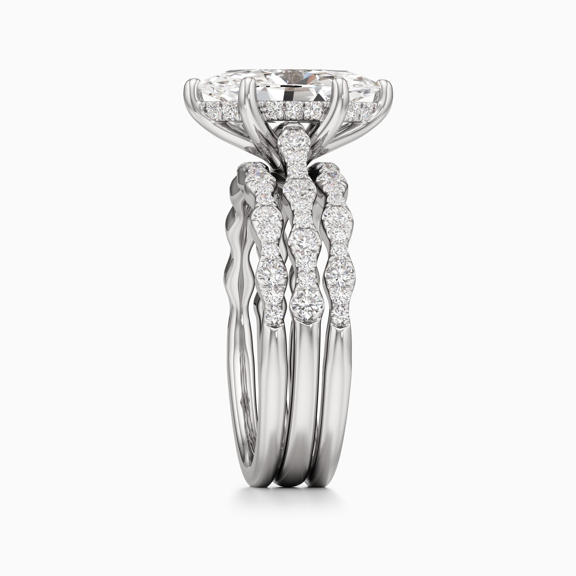 Geneva Hidden Halo Lab Grown Diamond Marquise-Cut Engagement Ring with Wedding Bands - Side view – Image 4 of 4