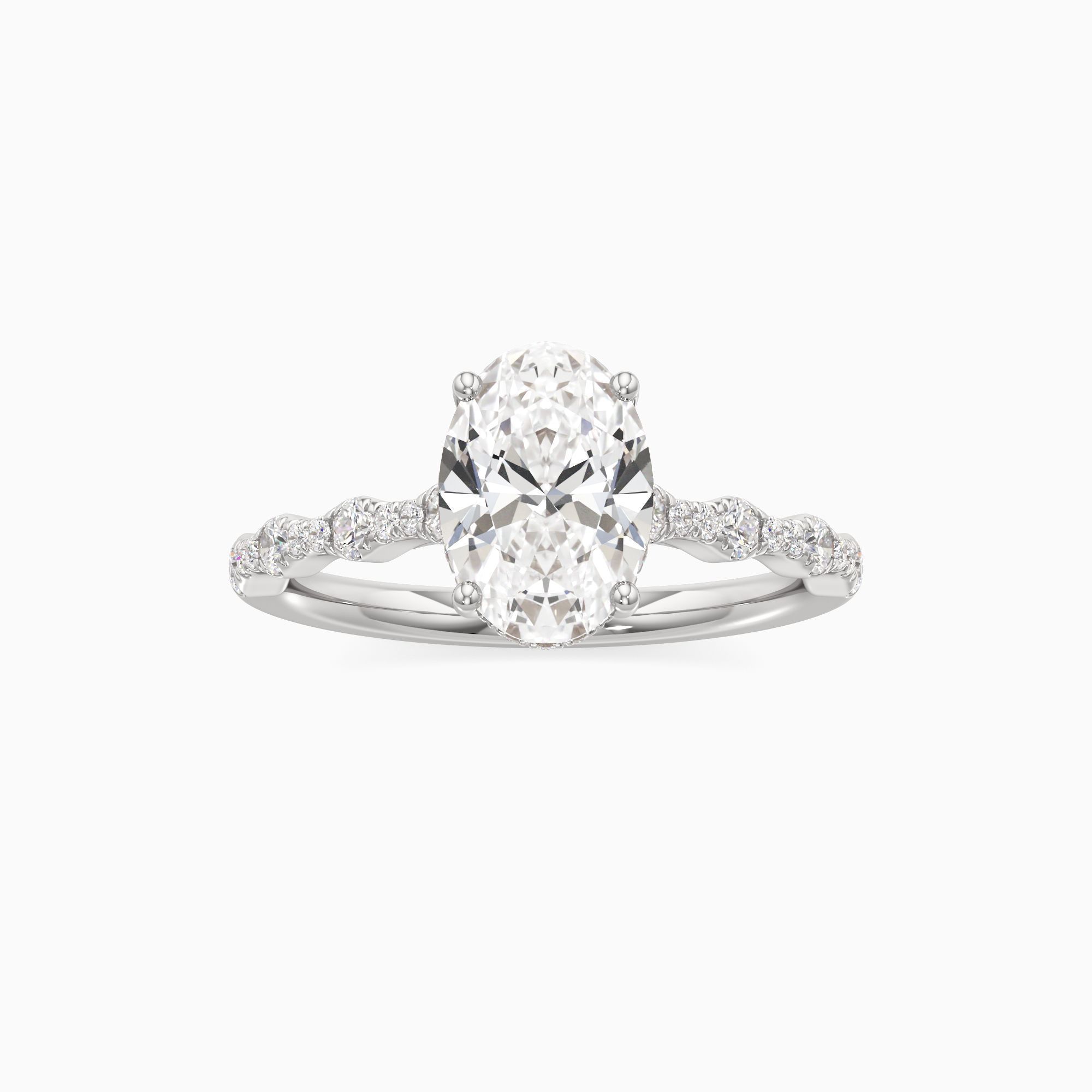 Geneva Hidden Halo Lab Grown Diamond Oval Engagement Ring - Through Finger view – Image 3 of 4