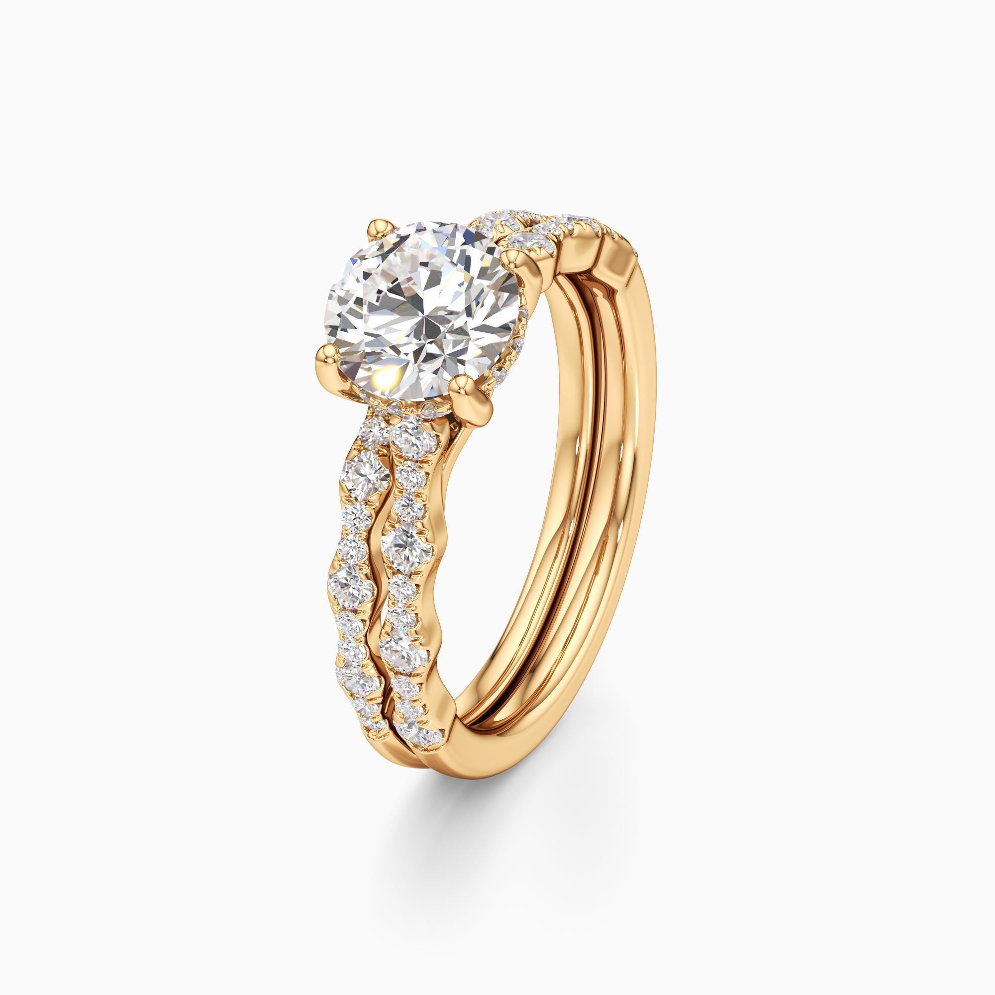 Geneva Hidden Halo Lab Grown Diamond Round Engagement Ring with Wedding Band - Primary view – Image 1 of 4