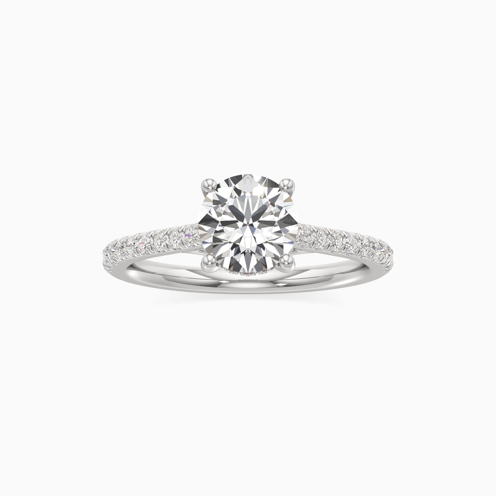 Luce Hidden Halo Lab Grown Diamond Round Engagement Ring - Through Finger view – Image 3 of 4