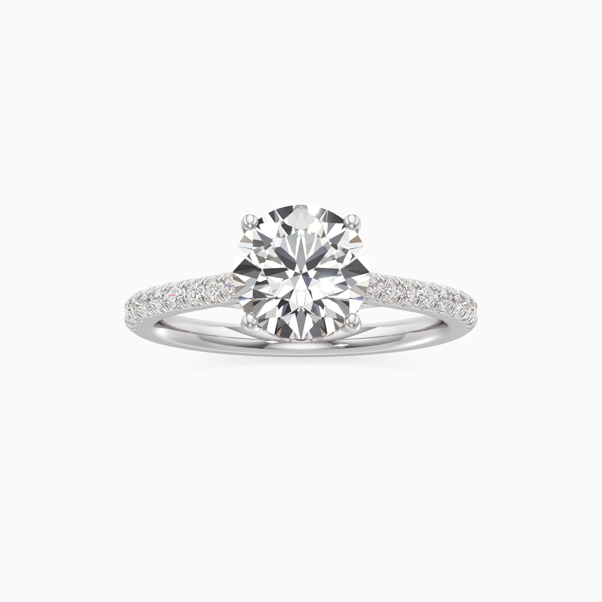 Luce Hidden Halo Lab Grown Diamond Round Engagement Ring - Through Finger view – Image 3 of 4