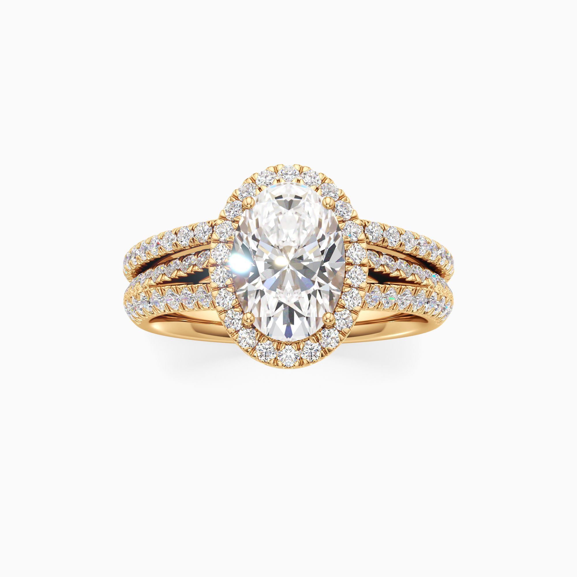 Callie Lab Grown Diamond Oval Engagement Ring with Wedding Band - Through Finger view – Image 3 of 4