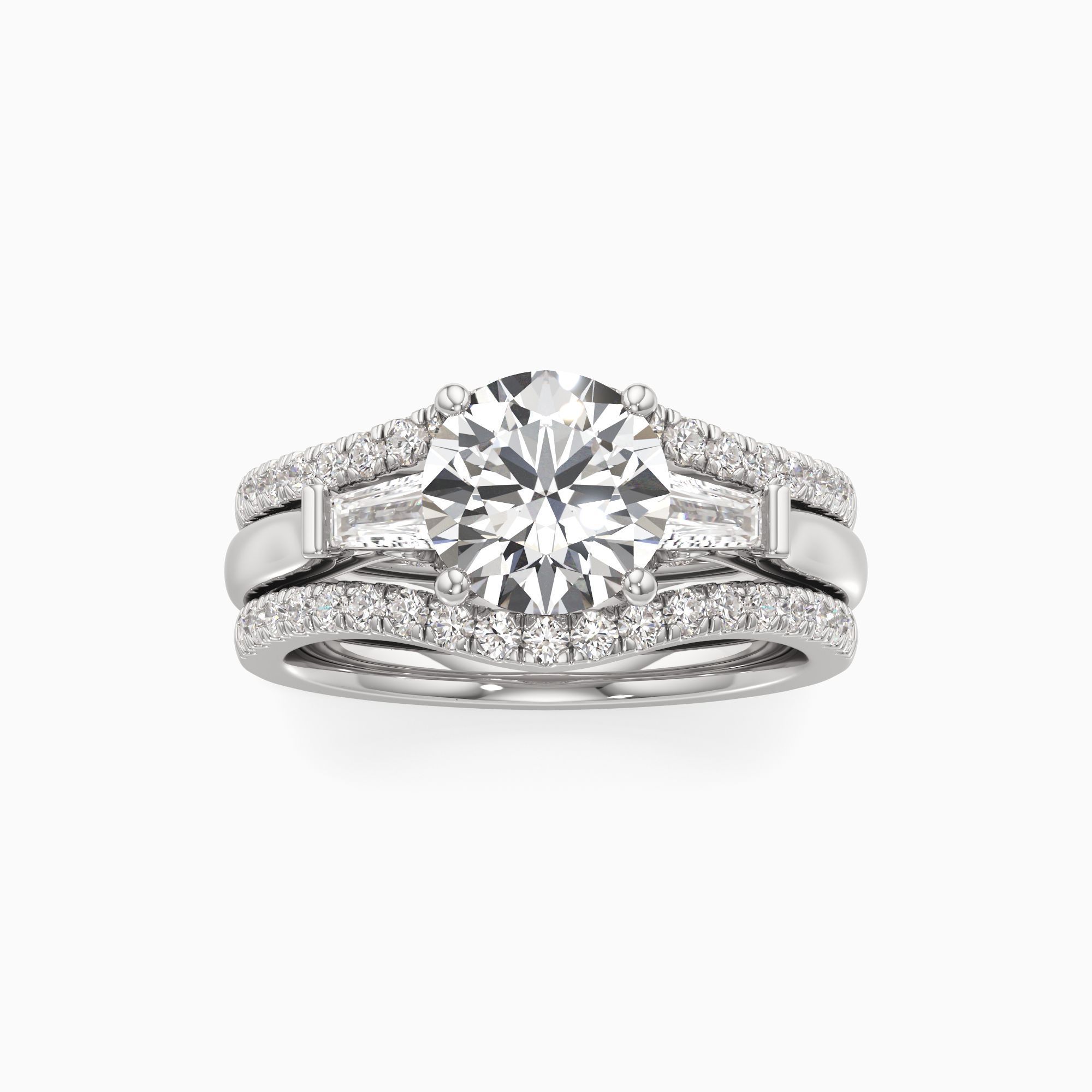 Jenny Packham Lillian Lab Grown Diamond Round Engagement Ring with Wedding Bands - Through Finger view – Image 3 of 4