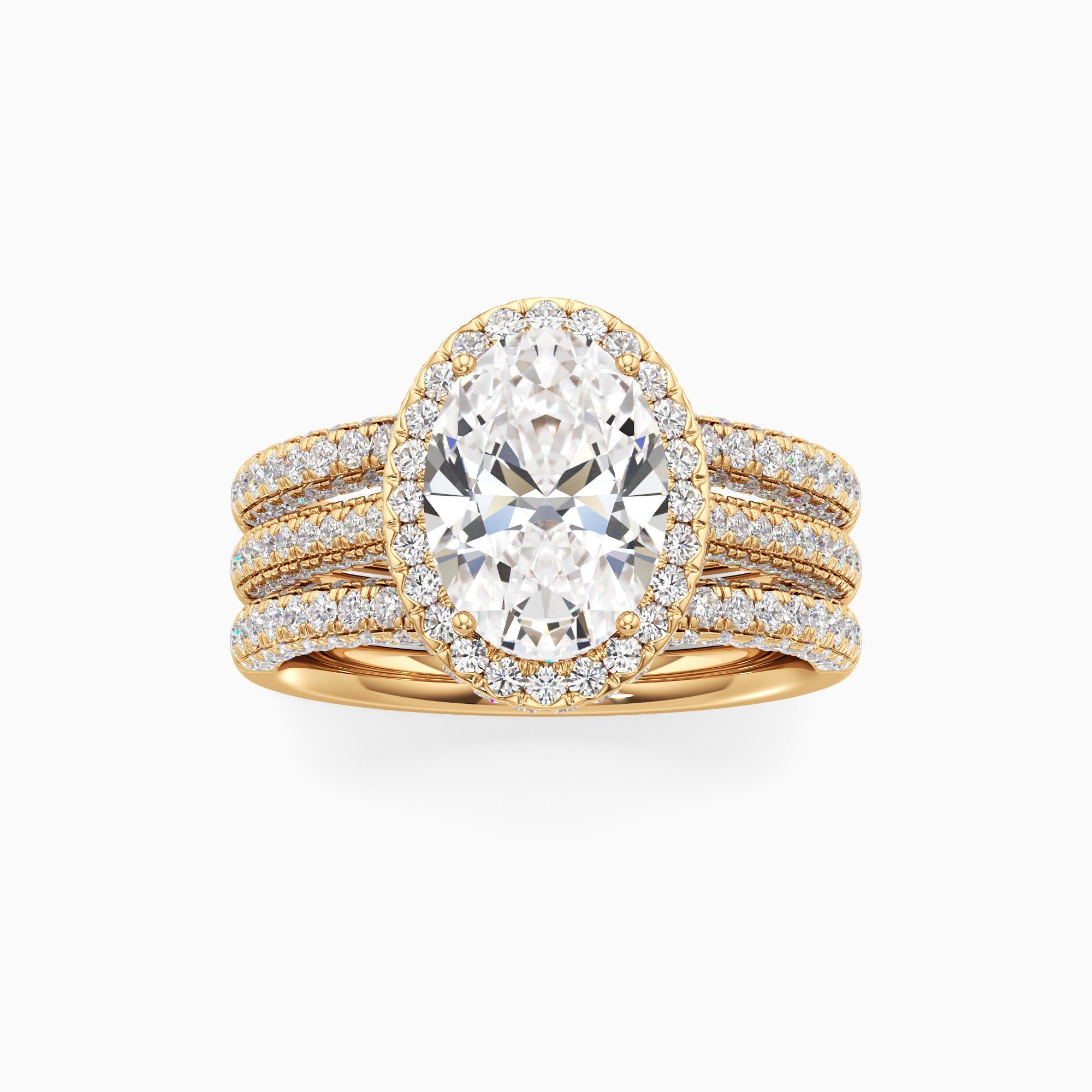 Octavia Lab Grown Diamond Oval Engagement Ring with Wedding Bands - Through Finger view – Image 3 of 4