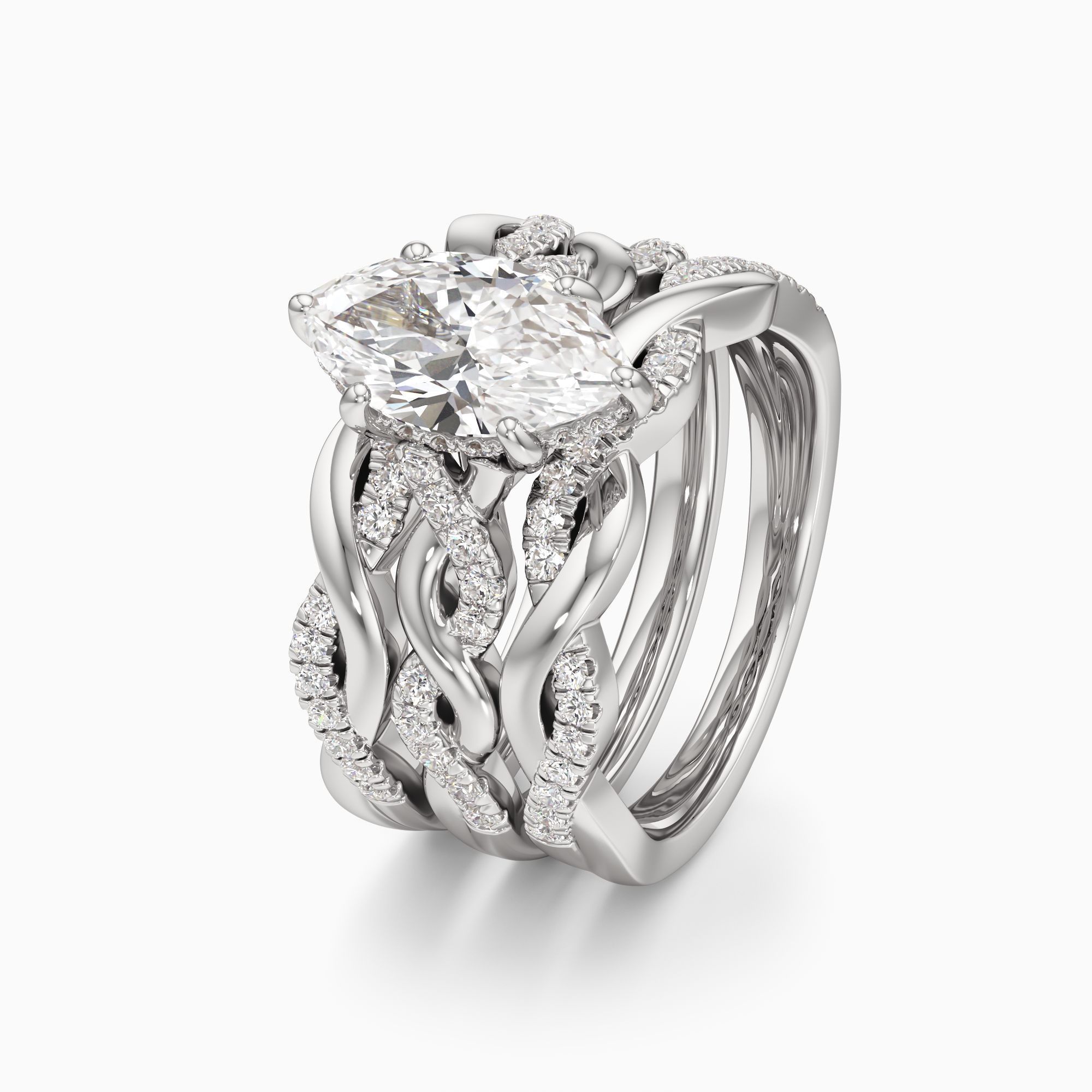 Odessa Hidden Halo Lab Grown Diamond Marquise-Cut Engagement Ring with Wedding Bands - Primary view – Image 1 of 4