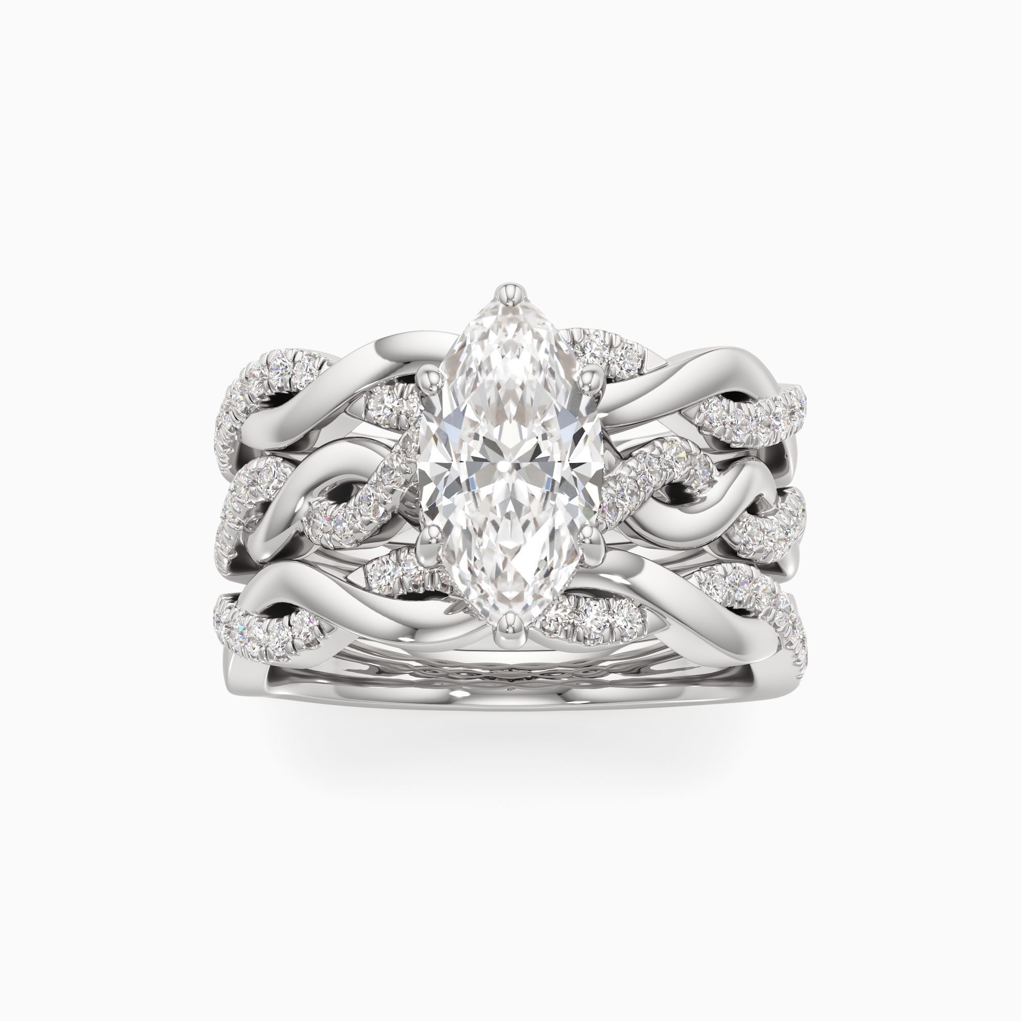 Odessa Hidden Halo Lab Grown Diamond Marquise-Cut Engagement Ring with Wedding Bands - Through Finger view – Image 3 of 4