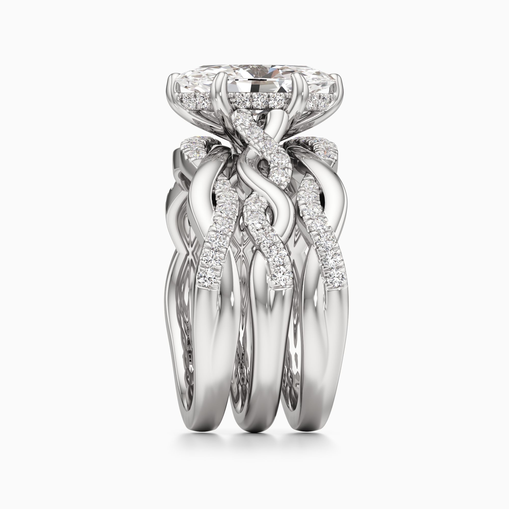 Odessa Hidden Halo Lab Grown Diamond Marquise-Cut Engagement Ring with Wedding Bands - Side view – Image 4 of 4