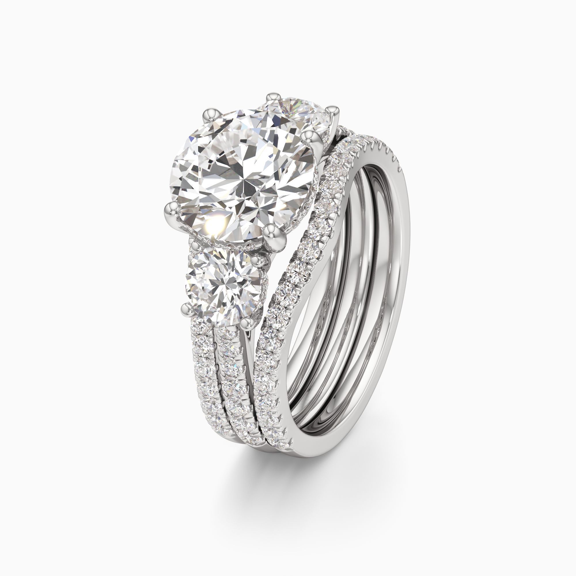 Sasha Lab Grown Diamond Round Engagement Ring with Wedding Bands - Primary view – Image 1 of 4